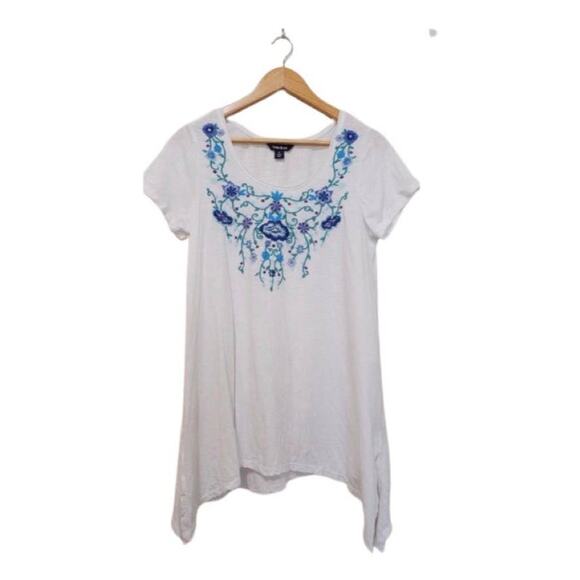 Terre blue embroidered short sleeve top - Picture 1 of 8